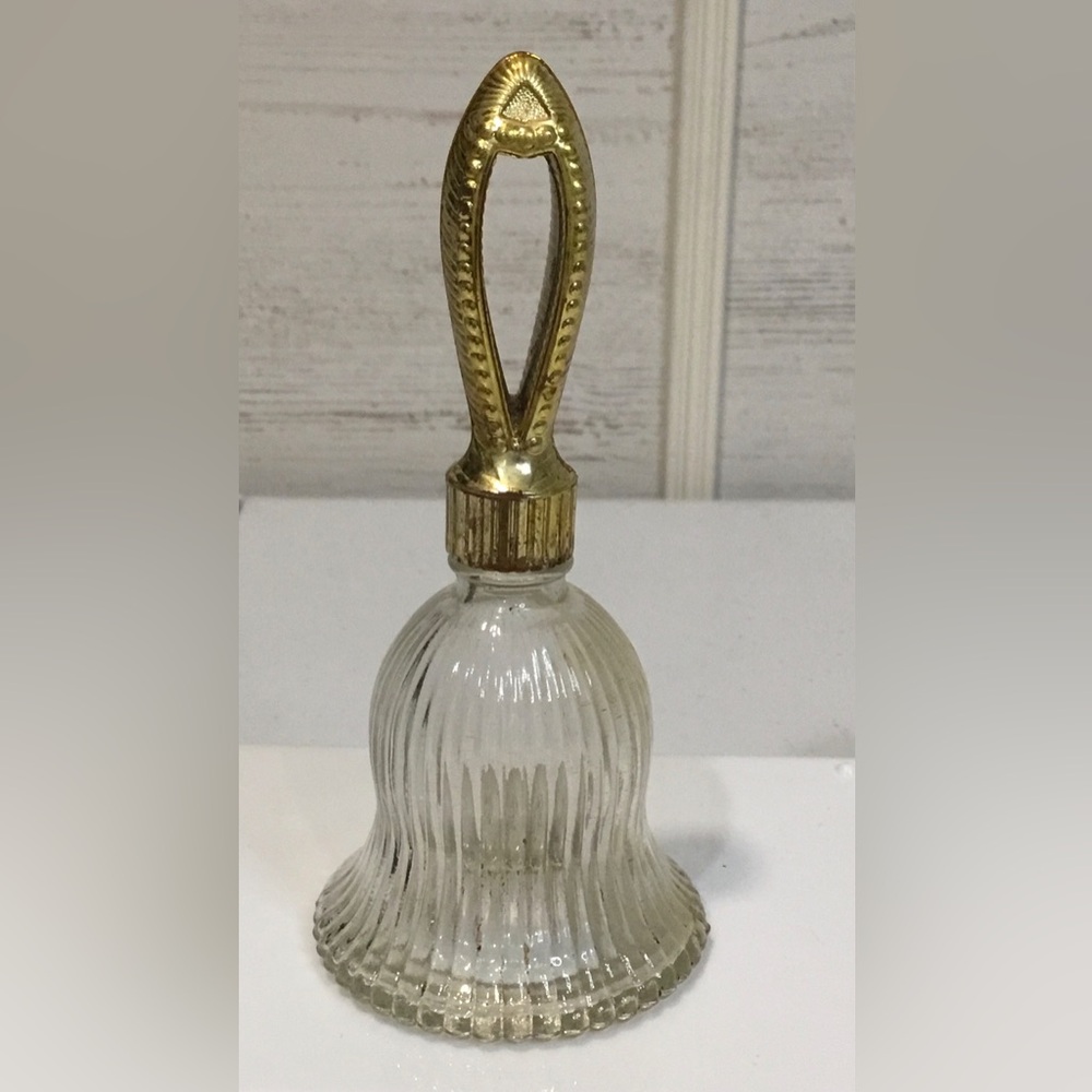 Vintage 1970's Avon Bell Cologne Bottle, clear glass, gold handle , Empty